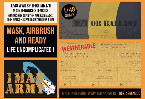 1ManArmy 1:48 Supermarine Spitfire Mk I/II Maintenance Stencils High-Definition Paint Masks