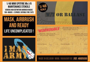 1ManArmy 1:48 Supermarine Spitfire Mk I/II Maintenance Stencils High-Definition Paint Masks