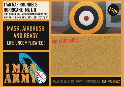 1ManArmy 1:48 Hawker Hurricane Mk I/II Roundels Set High-Definition Paint Masks