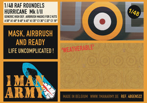 1ManArmy 1:48 Hawker Hurricane Mk I/II Roundels Set High-Definition Paint Masks